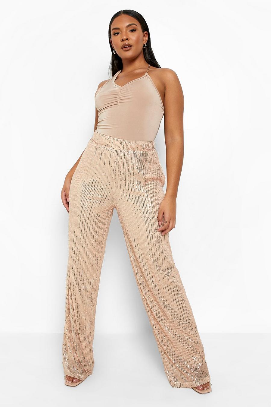 Plus Sequin Slim Wide Leg Trouser | boohoo